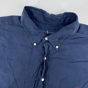 Ralph Lauren Mens 2XB Navy Blue Short Sleeve Button Down Shirt Red Pony Logo